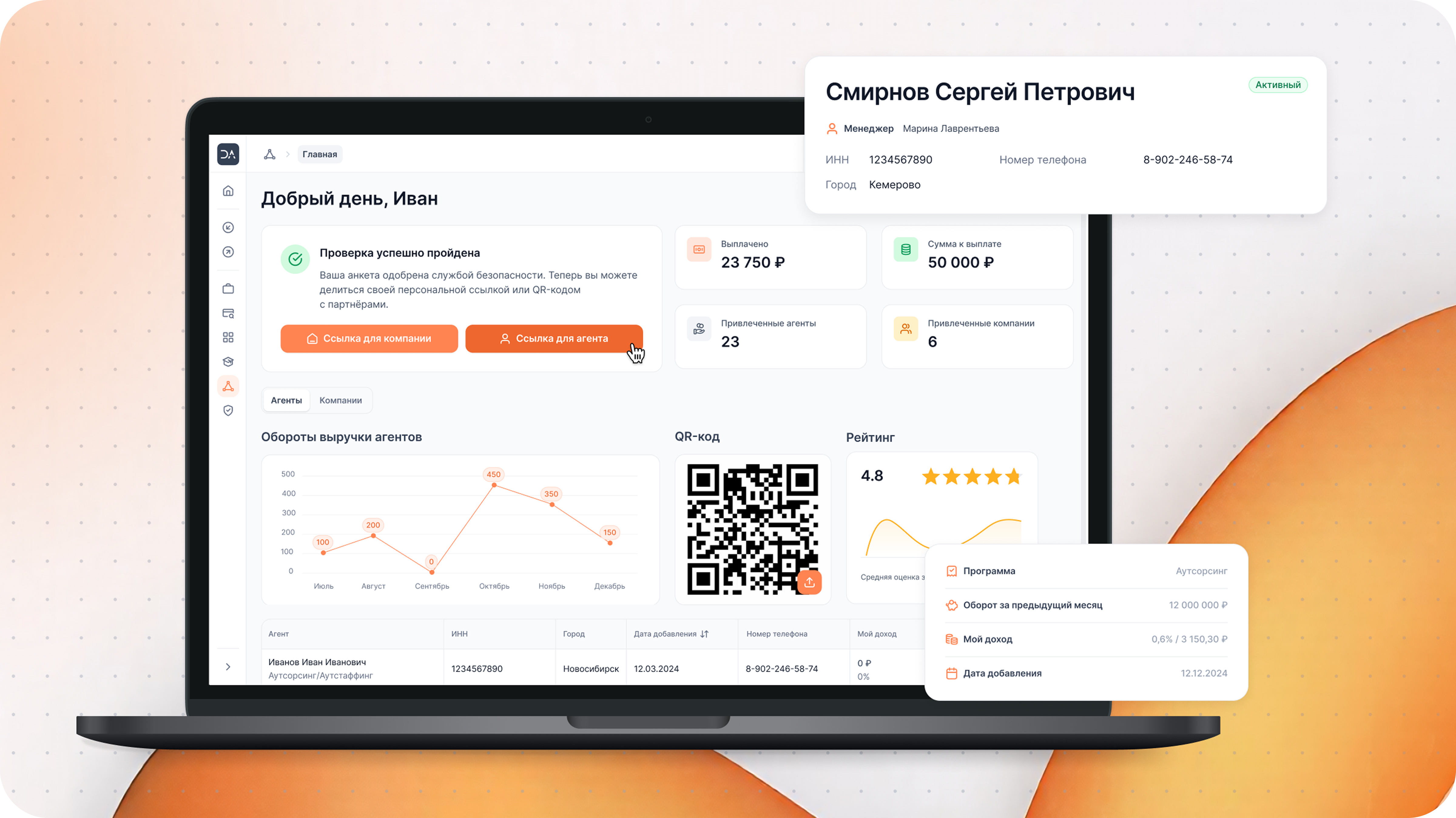 Интерфейс платформы агентской программы